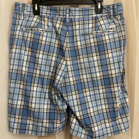 Izod Blue Plaid Men's Athletic Shorts - Picture 3 of 6